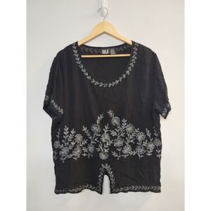 Billa Scoop Neck Floral Metallic‎ Embroidered Blouse Size Large